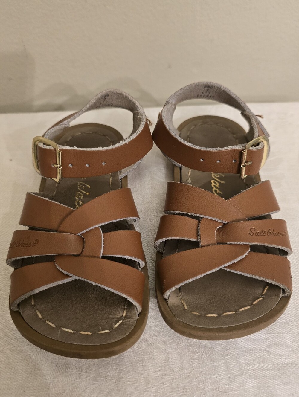 Salt Water Origional Brown Leather Kids Sandals with Buckle Strap Size 7